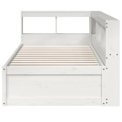 Lit bibliothèque sans matelas blanc 90x200cm bois de pin massif 