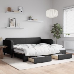 Lit de jour avec gigogne et tiroirs sans matelas noir 90x200 cm 