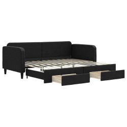 Lit de jour avec gigogne et tiroirs sans matelas noir 90x200 cm 