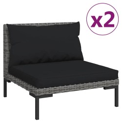 Salon de jardin 3 pcs Gris foncé Résine tressée demi-ronde 