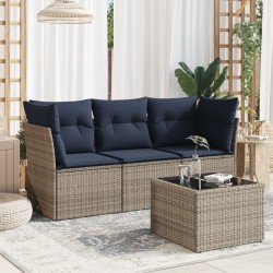 Salon de jardin 4 pcs avec coussins gris résine tressée 