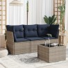 Salon de jardin 4 pcs avec coussins gris résine tressée 