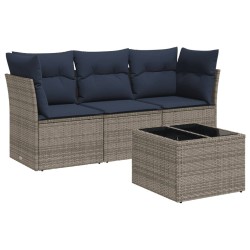 Salon de jardin 4 pcs avec coussins gris résine tressée 