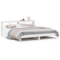 Cadre de lit sans matelas blanc 200x200 cm bois massif de pin 