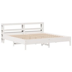 Cadre de lit sans matelas blanc 200x200 cm bois massif de pin 