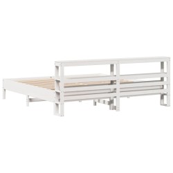 Cadre de lit sans matelas blanc 200x200 cm bois massif de pin 