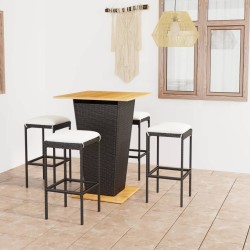 Ensemble de bar de jardin 5 pcs et coussins Résine tressée Noir 