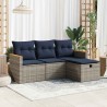Salon de jardin 4 pcs avec coussins gris résine tressée 