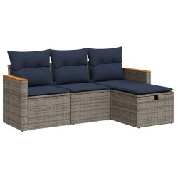 Salon de jardin 4 pcs avec coussins gris résine tressée 