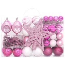 Ensemble de boules de Noël 108 pcs Blanc et rose 