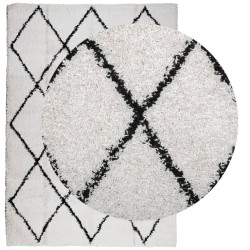 Tapis shaggy à poils longs moderne crème et noir 120x170 cm 
