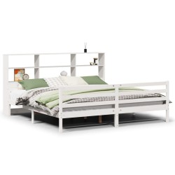 Lit bibliothèque sans matelas blanc 200x200 cm bois pin massif 