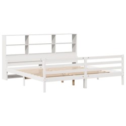 Lit bibliothèque sans matelas blanc 200x200 cm bois pin massif 