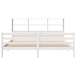 Lit bibliothèque sans matelas blanc 200x200 cm bois pin massif 