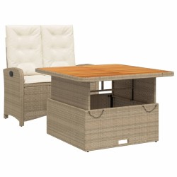 Ensemble à manger de jardin et coussins 2 pcs beige poly rotin 