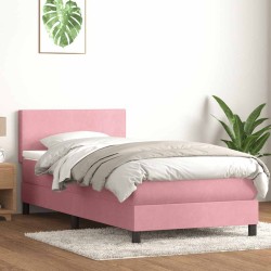 Sommier à lattes de lit avec matelas rose 90x220 cm velours 