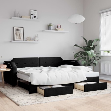 Lit de jour avec gigogne et tiroirs sans matelas noir 80x200 cm 