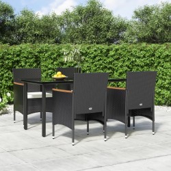 Ensemble à manger de jardin avec coussins 5 pcs Noir 