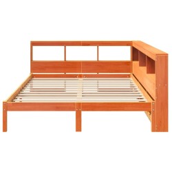 Lit bibliothèque sans matelas cire marron 160x200 cm pin massif 