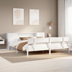 Lit bibliothèque sans matelas blanc 200x200 cm bois pin massif 