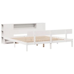 Lit bibliothèque sans matelas blanc 200x200 cm bois pin massif 