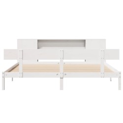 Lit bibliothèque sans matelas blanc 200x200 cm bois pin massif 