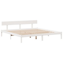 Lit bibliothèque sans matelas blanc 200x200 cm bois pin massif 