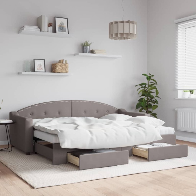 Lit de jour avec gigogne et tiroirs sans matelas taupe 80x200cm 