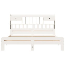 Lit bibliothèque sans matelas blanc 200x200 cm bois pin massif 