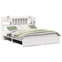 Lit bibliothèque sans matelas blanc 200x200 cm bois pin massif 