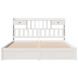 Lit bibliothèque sans matelas blanc 200x200 cm bois pin massif 