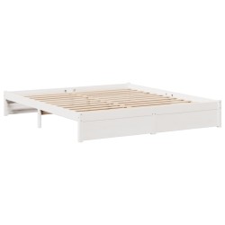 Lit bibliothèque sans matelas blanc 200x200 cm bois pin massif 