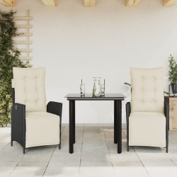 Ensemble à manger de jardin avec coussins 3 pcs Noir 