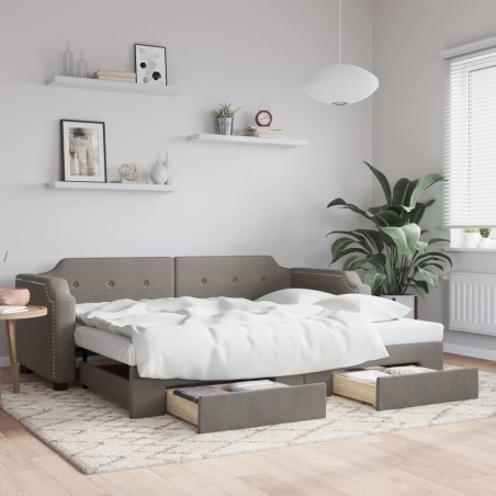 Lit de jour avec gigogne et tiroirs sans matelas taupe 80x200cm 