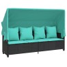 Chaise longue avec auvent et coussins noir résine tressée 