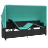 Chaise longue avec auvent et coussins noir résine tressée 