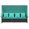 Chaise longue avec auvent et coussins noir résine tressée 