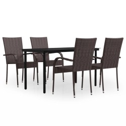 Ensemble à manger de jardin 5 pcs Marron et noir 