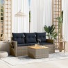 Salon de jardin 4 pcs avec coussins gris résine tressée 