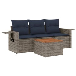 Salon de jardin 4 pcs avec coussins gris résine tressée 