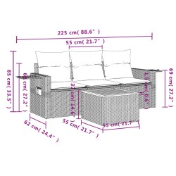Salon de jardin 4 pcs avec coussins gris résine tressée 