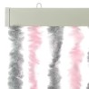 Rideau anti-mouches gris argenté et rose 56x185 cm chenille 