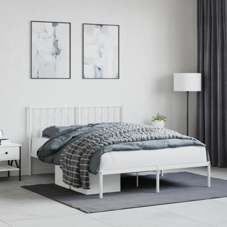 Cadre de lit métal sans matelas et tête de lit blanc 140x200 cm 