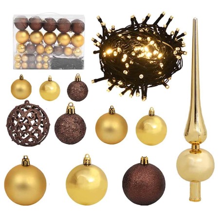 Set de boules de Noël avec pic et 150 LED 61 pcs Doré et bronze 