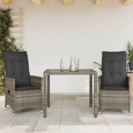 Ensemble de bistro 3 pcs avec coussins gris résine tressée 