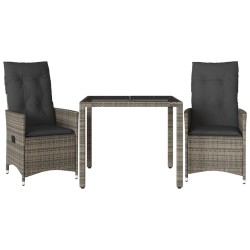 Ensemble de bistro 3 pcs avec coussins gris résine tressée 