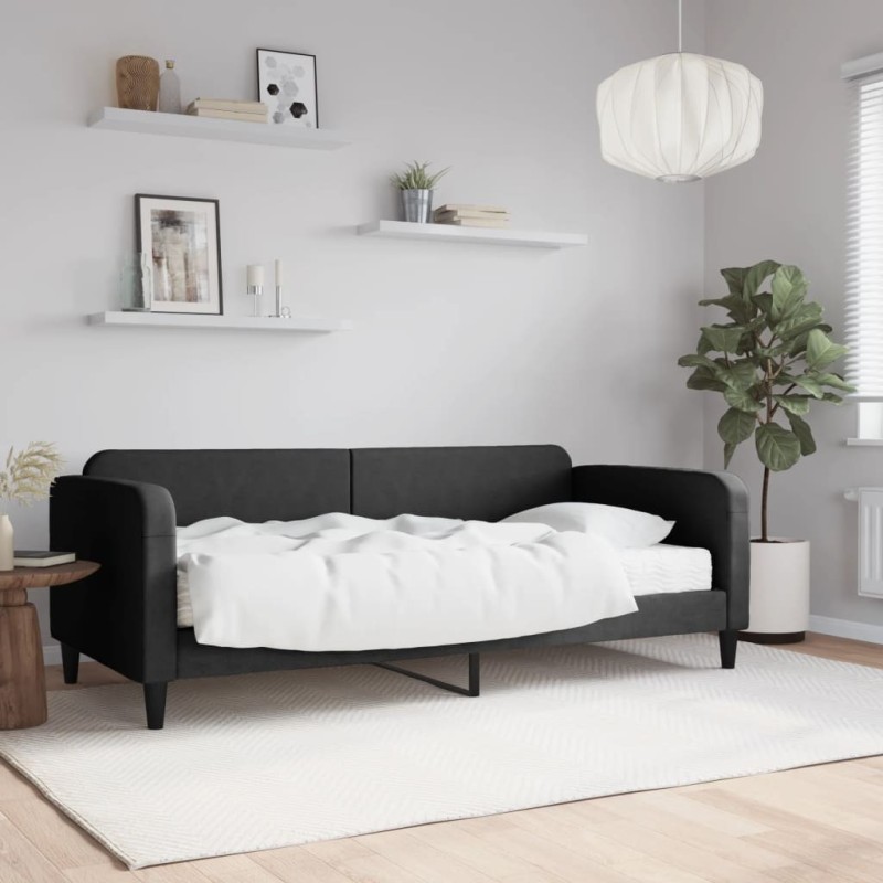 Lit de jour avec matelas noir 90x200 cm tissu 
