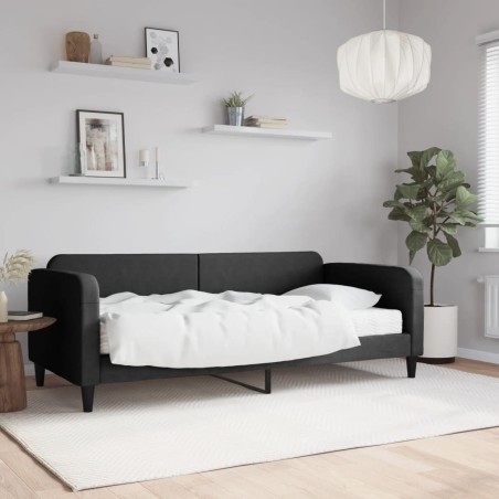 Lit de jour avec matelas noir 90x200 cm tissu 