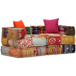 Pouf modulaire à 2 places Patchwork Tissu 