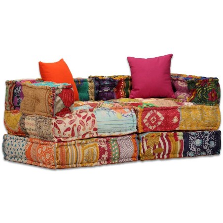 Pouf modulaire à 2 places Patchwork Tissu 